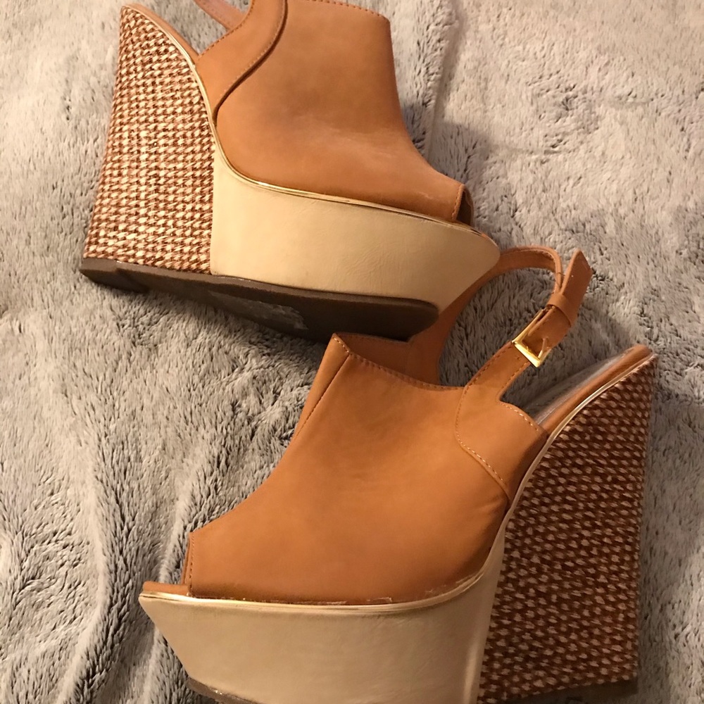 Tan and cream heels